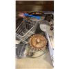 Image 2 : CAST IRON BIRD FEEDER WITH HANGING BIRD FEEDER WATERING CAN, PLANTER DOLLY AND MINI SHOPPING CART