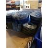 Image 2 : BOX OF COIL NAILS 2 1/4 AND 3 INCH AND STYROFOAM BIN AND BLUE BIN WITH BRASS HARDWARE AND TOOLS