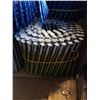 Image 4 : BOX OF COIL NAILS 2 1/4 AND 3 INCH AND STYROFOAM BIN AND BLUE BIN WITH BRASS HARDWARE AND TOOLS