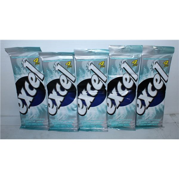 LOT OF FIVE 4 PACKS OF EXCEL POLAR ICE GUM.