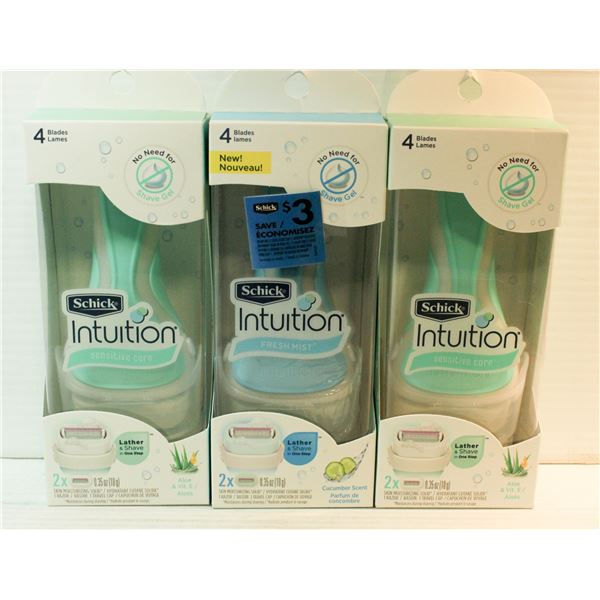 3 NEW SCHICK INTUITION RAZORS: 2 ARE SENSITIVE