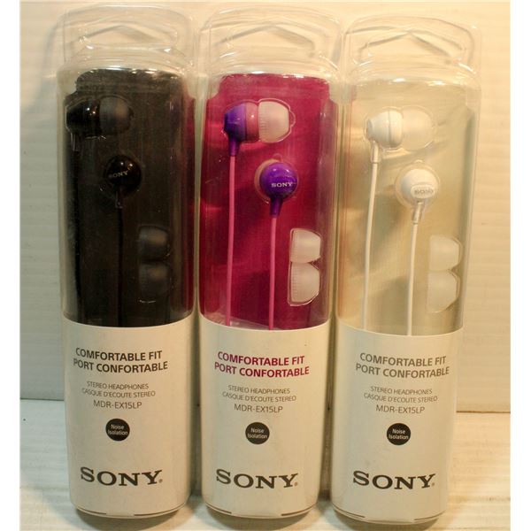 LOT OF 3 SONY COMFORT FIT STEREO HEADPHONES: