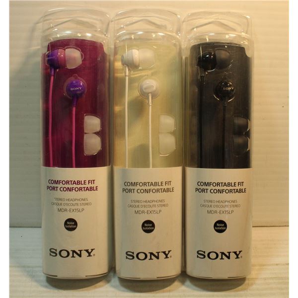 LOT OF 3 SONY COMFORT FIT STEREO HEADPHONES:
