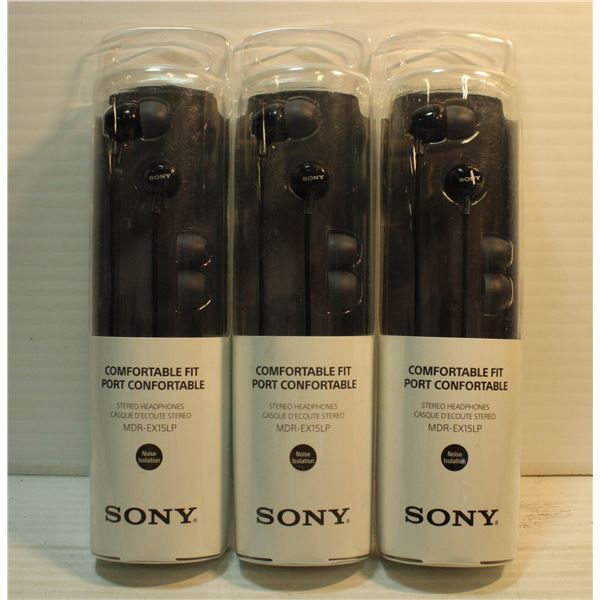 LOT OF 3 SONY COMFORT FIT STEREO HEADPHONES: