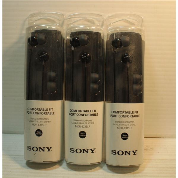 LOT OF 3 SONY COMFORT FIT STEREO HEADPHONES: