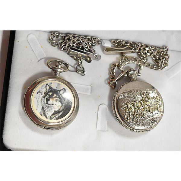 2 POCKET WATCHES, WOLF AND STAGE COACH
