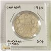 Image 1 : 1910 CANADIAN FIFTY CENT COIN.