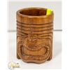 HAND CARVED TIKI WOOD DRINKING MUG