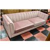 Image 1 : SHOWHOME PINK SUEDE SOFA W/ PIPING STITCHING