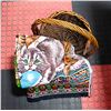 Image 1 : VINTAGE CAT TAPESTRY & RATTAN BASKET