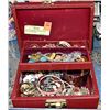 Image 1 : VINTAGE BROWN JEWELRY BOX FULL OF JEWELRY