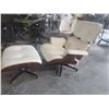 Image 2 : WHITE FULL GRAIN LEATHER HERMAN MILLER EAMES PALISANDER LOUNGE CHAIR AND OTTOMAN