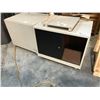 Image 1 : 2 MOBILE STORAGE CABINETS, 1 METAL SINGLE DOOR 2 TIER CABINET AND 1 DOUBLE SLIDING DOOR CABINET