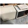 Image 2 : 2 MOBILE STORAGE CABINETS, 1 METAL SINGLE DOOR 2 TIER CABINET AND 1 DOUBLE SLIDING DOOR CABINET