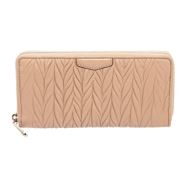 Coach Beige Gathered Leather Zippy Wallet