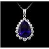 Image 1 : 14KT White Gold GIA Certified 23.12 ctw Tanzanite and Diamond Pendant With Chain
