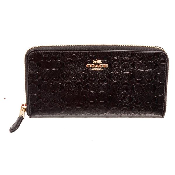 Coach Black Debossed Logo Leather Zippy Wallet
