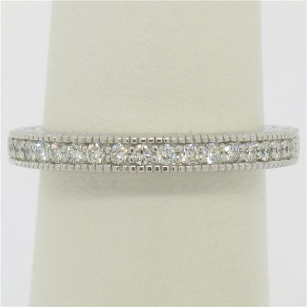 NEW 14k White Gold 0.17 ctw Round F VS1 Diamond Milgrain Etched Wedding Band Rin