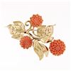 Image 1 : Vintage Gilbert 14K Yellow Gold Detailed Carved Coral Flower & Leaf Pin Brooch