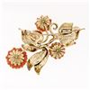 Image 2 : Vintage Gilbert 14K Yellow Gold Detailed Carved Coral Flower & Leaf Pin Brooch