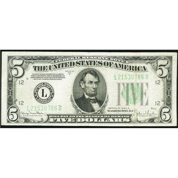 1934D $5 San Francisco Federal Reserve Note