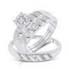 Image 1 : Sterling Silver His Hers Diamond Cluster Matching Wedding Set 1/10 Cttw Sterling Silver
