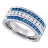 Image 1 : Blue Color Enhanced Diamond Milgrain Striped Band Ring 1 Cttw 10kt White Gold