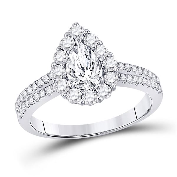 Pear Diamond Solitaire Bridal Wedding Engagement Ring 1-1/3 Cttw 14kt White Gold