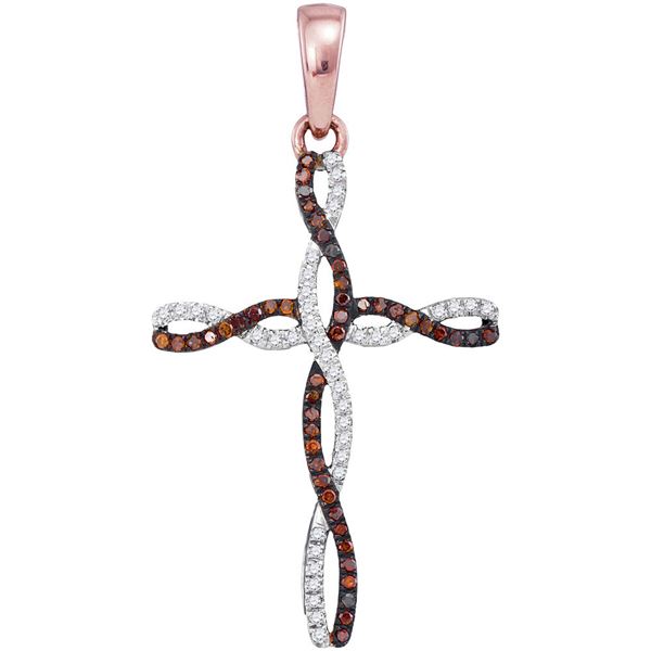 Red Color Enhanced Diamond Cross Pendant 1/4 Cttw 10kt Rose Gold