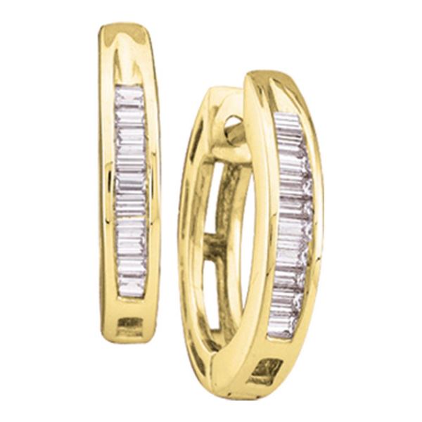 Baguette Diamond Huggie Hoop Earrings 1/6 Cttw 14kt Yellow Gold