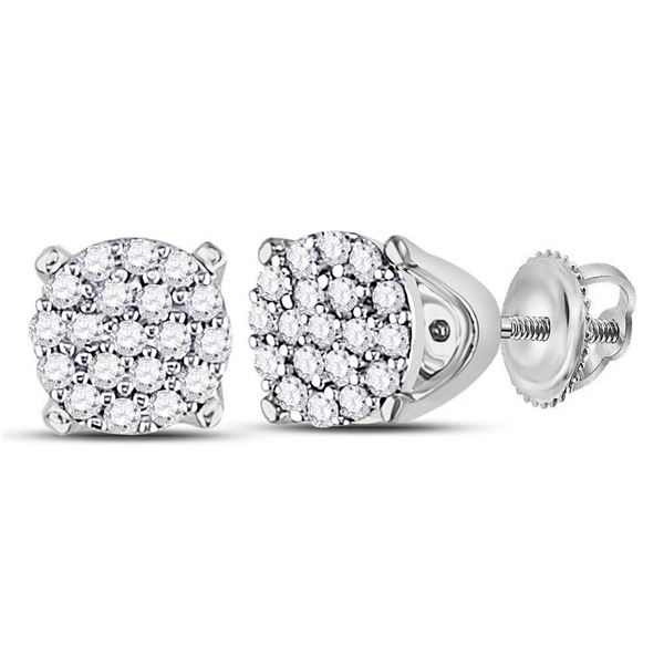 Diamond Cluster Earrings 1/8 Cttw 10kt White Gold