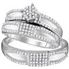 Image 1 : His Hers Diamond Cluster Matching Wedding Set 1/2 Cttw 10kt White Gold