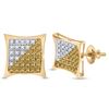 Image 1 : Mens Yellow Color Enhanced Diamond Square Cluster Earrings 1/4 Cttw 10kt Yellow Gold