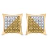 Image 2 : Mens Yellow Color Enhanced Diamond Square Cluster Earrings 1/4 Cttw 10kt Yellow Gold