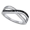 Image 1 : Black Color Enhanced Diamond Double Row Crossover Band 1/6 Cttw Sterling Silver