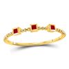 Image 1 : Princess Ruby 3-Stone Beaded Stackable Band Ring 1/20 Cttw 10kt Yellow Gold