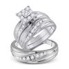 Image 1 : His Hers Diamond Cluster Matching Wedding Set 3/4 Cttw 10kt White Gold