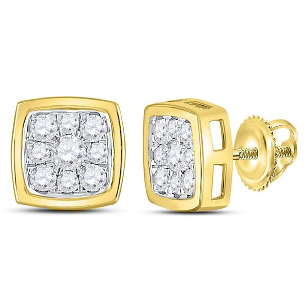 Diamond Square Cluster Stud Earrings 1/2 Cttw 14kt Yellow Gold