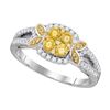 Image 1 : Yellow Diamond Square Cluster Ring 3/4 Cttw 14kt White Gold