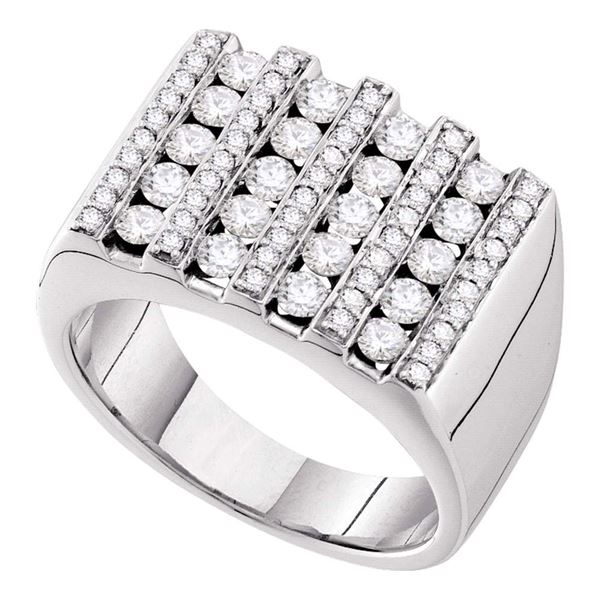 Mens Channel-set Diamond Square Stripe Cluster Ring 1-1/2 Cttw 14kt White Gold