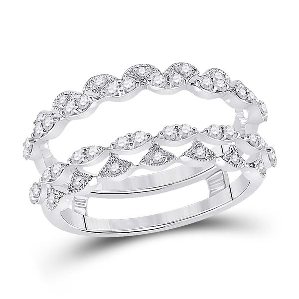 Diamond Wedding Wrap Wrap Ring Guard Enhancer 3/8 Cttw 14kt White Gold
