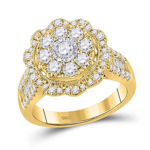 Diamond Flower Cluster Ring 1-5/8 Cttw 14kt Yellow Gold