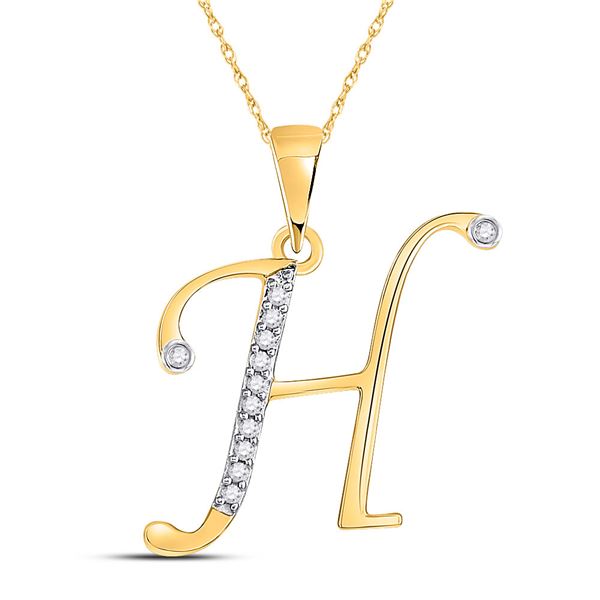Diamond H Initial Letter Pendant 1/12 Cttw 10kt Yellow Gold