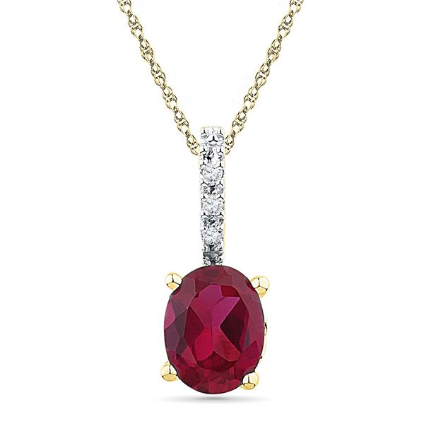 Oval Lab-Created Ruby Solitaire Diamond Pendant 1 Cttw 10kt Yellow Gold