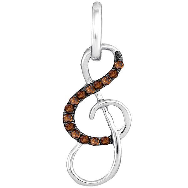 Brown Diamond Treble Clef Pendant 1/10 Cttw 10kt White Gold