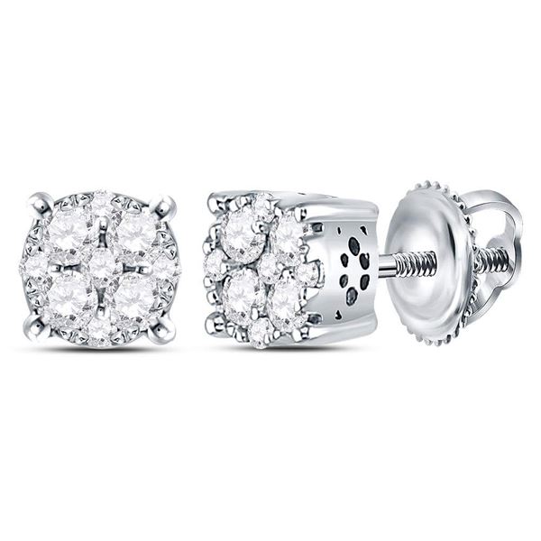 Diamond Cluster Earrings 1/2 Cttw 14kt White Gold