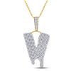 Mens Diamond Dripping V Letter Charm Pendant 2-7/8 Cttw 10kt Yellow Gold