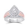 Image 1 : Pear Diamond Bridal Wedding Ring Band Set 1 Cttw 14kt Two-tone Gold