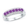 Image 1 : Lab-Created Amethyst Diamond Band Ring 5/8 Cttw 10kt White Gold