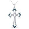 Image 1 : Blue Color Enhanced Diamond Flared Cross Pendant 1/4 Cttw 10kt White Gold